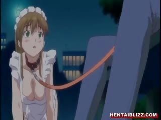 Giovane hentai cameriera in un guinzaglio prende forzato a succhiare difficile putz